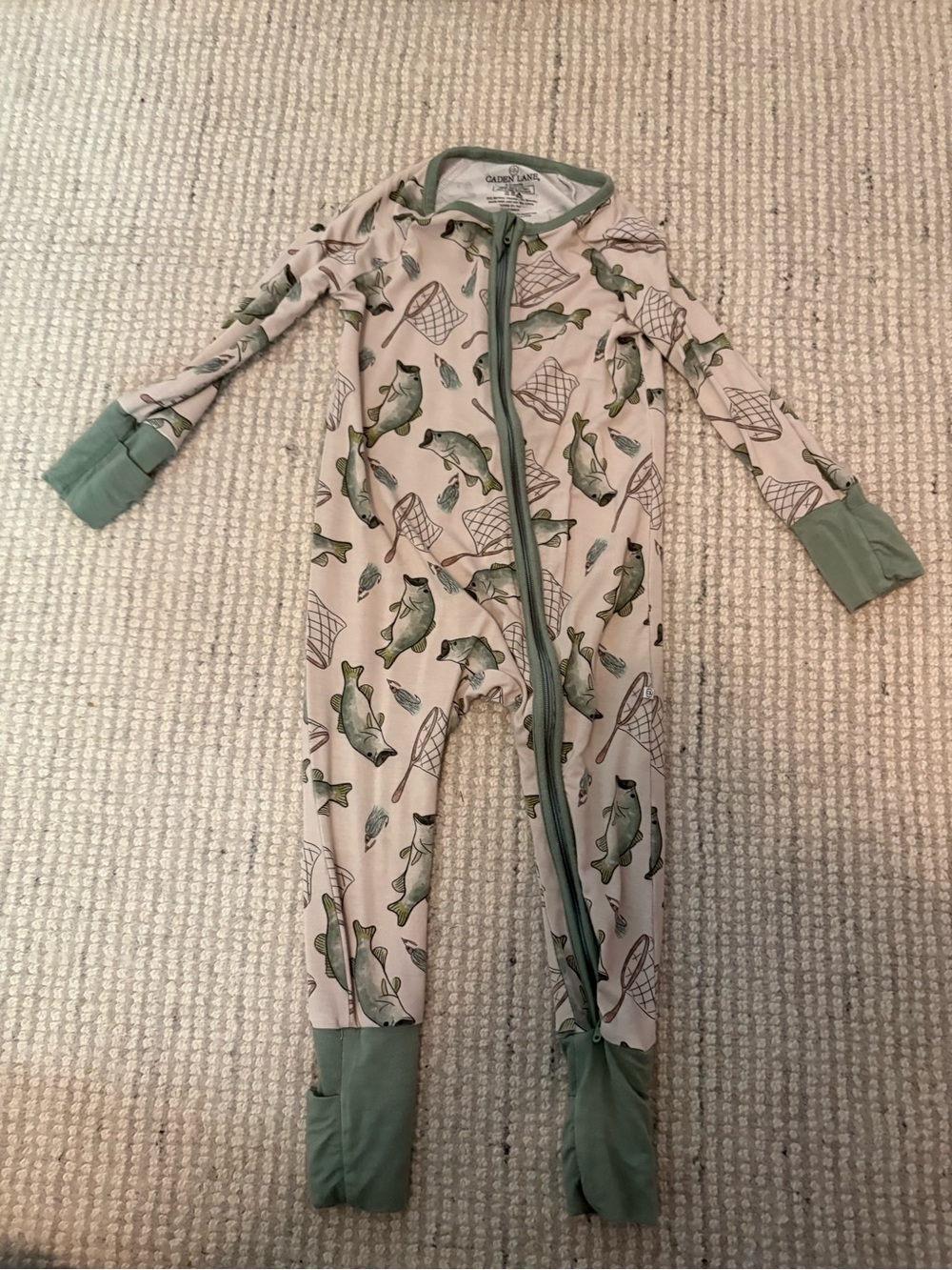 Caden Lane Green Fish Print Zipper One-Piece Pajamas